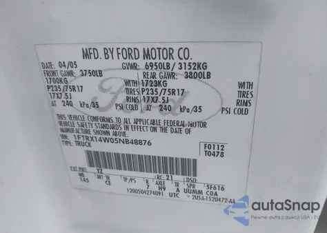 2005 Ford F-150 Stx/Xl/Xlt from USA, damaged, VIN 1FTRX14W05NB48876